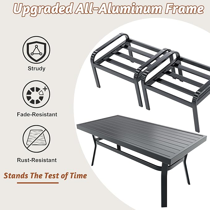 HOMREST Metal Outdoor Ottoman, 3-Piece Aluminum Footstool w/Removable Cushion - Photo 6