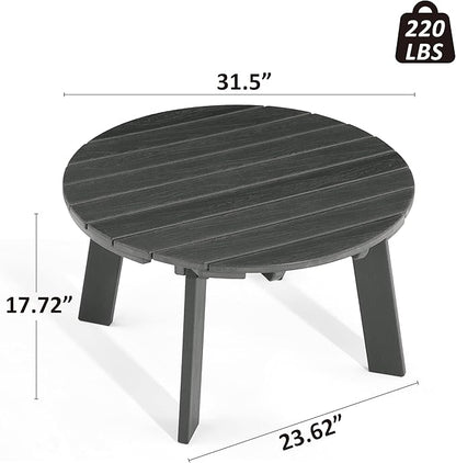 Outdoor Round Coffee Table, Adirondack Patio Coffee Table, Outdoor Large Side Table for Balcony Lawn (Grey)