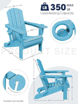 KINGYES Folding Adirondack Chair with Dual Cup Holders - HDPE All-Weather Outdoor Chairs - Photo 2