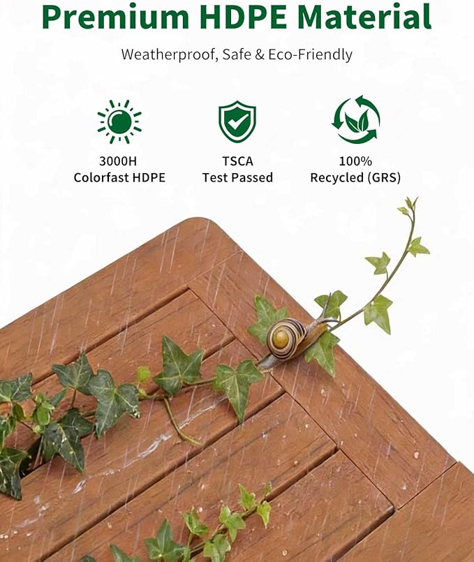 Kibaso-Adirondack Outdoor Side Table, 2-Tier HDPE Outdoor End Table, Weather Resistant Easy Maintenance, Small Patio Side Table for Patio, Pool, Porch, Garden, Lawn, and Living Room (2, Rustic Teak)
