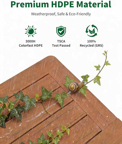 Kibaso-Adirondack Outdoor Side Table, 2-Tier HDPE Outdoor End Table, Weather Resistant Easy Maintenance, Small Patio Side Table for Patio, Pool, Porch, Garden, Lawn, and Living Room (2, Rustic Teak)