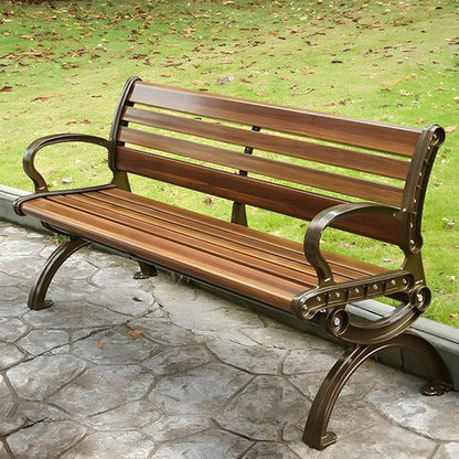 LITFAD Wooden Outdoor Bench Garden Bench with Backrest and Armrest Outdoor Furniture Park Bench for Patio, Lawn, Balcony, Yard, Porch-71 L x 16" W x 29" H,Tan