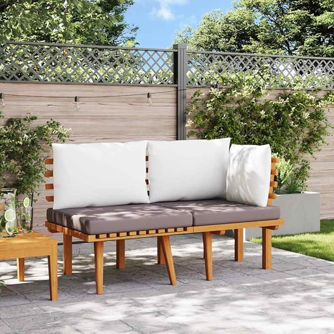 2-Piece Corner Garden Lounge Set with Dark Grey and White Cushions, Solid Acacia Wood Frame - Photo 4