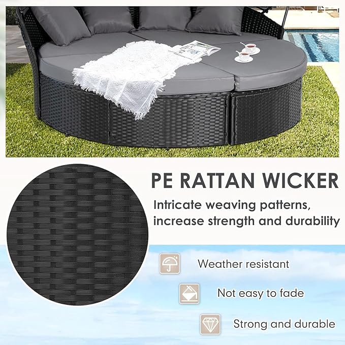 SUNCROWN Outdoor Patio Round Daybed with Retractable Canopy - Photo 4