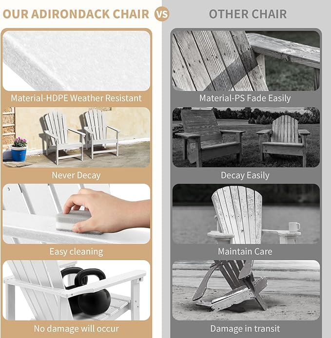 Stackable Adirondack Chairs Set of 2, Space Saving HDPE All-Weather Fire Pit Chair for Outdoor Lawn Porch Deck