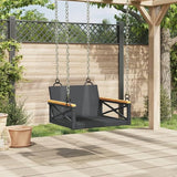 1-Seater Black PE Rattan Garden Chair Swing Bench 24.4x24.8x15.7 in Powder-Coated Steel Frame Solid Acacia Seat for - Photo 4