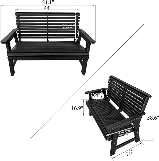 Poly Lumber Outdoor Bench, HDPE All-Weather Bench, Never Rots or Fades, for Patio, Porch, Garden and Park, 700 lbs Weight Capacity (2-Seater, Black)