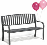 YLGJ&TIDY 50 Inches Garden Benches for Outdoor Patio Bench with Stripe Pattern Backrest Armrest Weatherproof Park - Photo 3