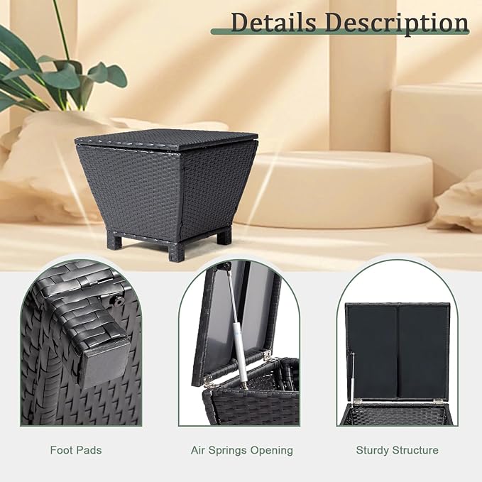 Outdoor PE Wicker Side Table with Storage – 13 Gallon Patio Storage Bin, All-Weather Rattan Coffee Table for Garden - Photo 7