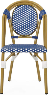Christopher Knight Home Gwendolyn Outdoor French Bistro Chairs (Set of 4), Blue + White + Bamboo Print Finish - Photo 10