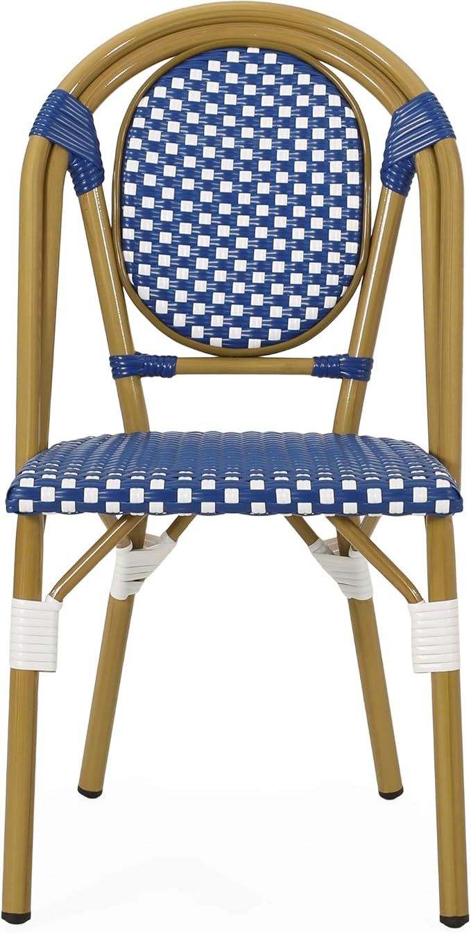 Christopher Knight Home Gwendolyn Outdoor French Bistro Chairs (Set of 2), Blue + White + Bamboo Print Finish - Photo 8