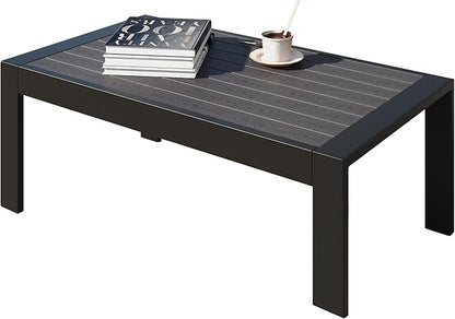 All-Weather Aluminum Outdoor Coffee Table, Modern Rectangle Patio Coffee Table for Balcony Garden, Black