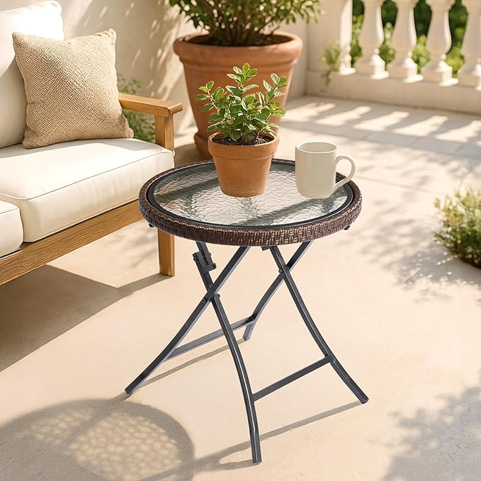 Outdoor Side Table, Round Rattan Patio Side Table - Photo 1