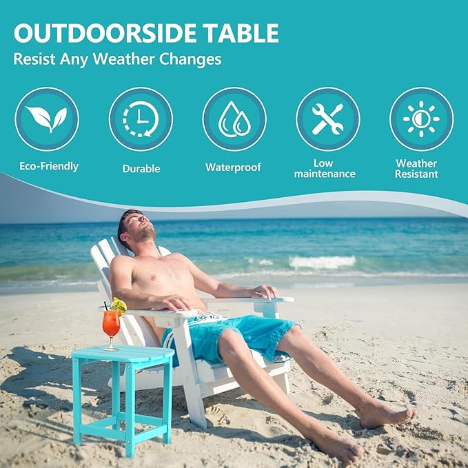 Adirondack Outdoor Side Table - 16.5" Square 2-Tier Patio Table with Weatherproof HDPE Material - Photo 6