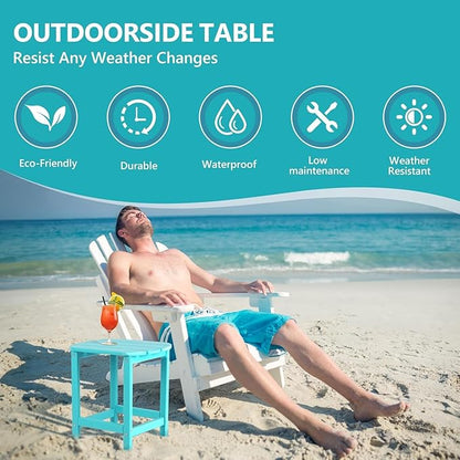 Adirondack Outdoor Side Table - 16.5" Square 2-Tier Patio Table with Weatherproof HDPE Material | All-Weather, Low Maintenance Furniture for Poolside, Porch, Deck