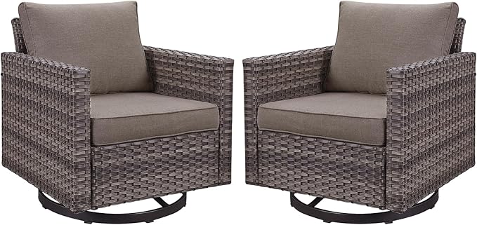 Outdoor Patio Swivel Rocker Chairs - Wicker Patio Swivel Rocking Chairs Set of 2 with Waterproof Wicker,Comfortable Cushions and Sturdy Metal Frame for Outside Porch Deck Backyard(Mixed Grey/Grey)