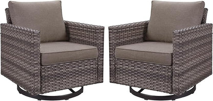 Outdoor Patio Swivel Rocker Chairs - Wicker Patio Swivel Rocking Chairs Set of 2 with Waterproof Wicker,Comfortable Cushions and Sturdy Metal Frame for Outside Porch Deck Backyard(Mixed Grey/Grey)