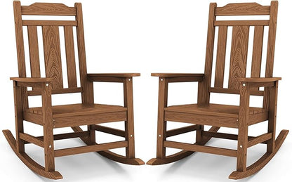 SERWALL Oversized Rocking Chair Set of 2 Outdoor, HDPE Outdoor Rocking Chair Set of 2, Brown