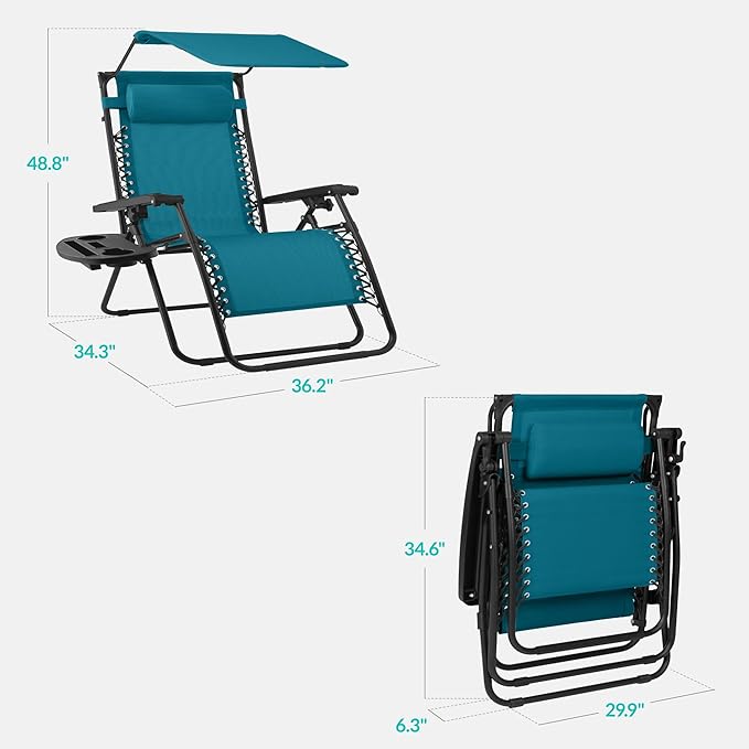 Best Choice Products 30” Wide Folding Zero Gravity Outdoor Recliner Patio Lounge Chair w/Adjustable Canopy Shade - Photo 2