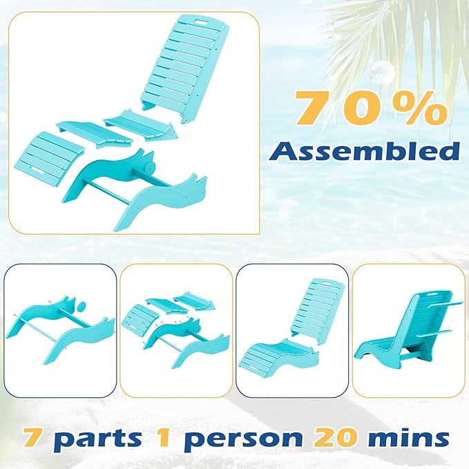 MELLCOM HDPE Pool Lounge Chair, in Pool Lounge Chair up to 10-Inches of Water, Chaise Lounge Chair with Wheels, S Shape Patio Lounge Chair for Pool, Deck, Garden, Beach, Blue