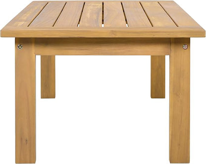 5 Piece Acacia Wood Patio Furniture Set with Coffee Table, 2 Loveseat and 2 Chairs, Cushions Outdoor Conversation Set for Porch, Deck, Backyard