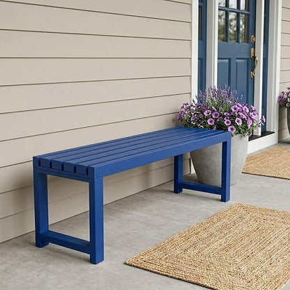 Backless Patio Bench Outdoor Metal Bench, 3.3ft 3.9ft 4.9ft 5.9ft Weatherproof Garden Benches 2-Person Outside Chair for Yard Porch Entryway Sturdy Steel Frame Furniture(Blue,3.93ft)