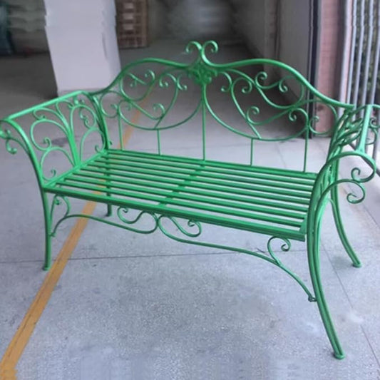 Metal Garden Bench, 52 in Outdoor Benches Weatherproof with Backrest and Armrests, 2 Seats Patio Benches for Front Porch, Patio, Park, Yard(Green)