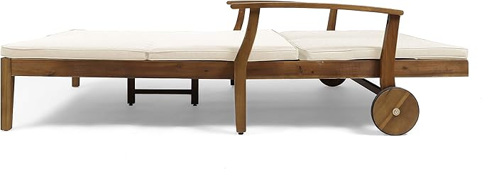 Great Deal Furniture Samantha Double Chaise Lounge for Yard and Patio, Acacia Wood Frame - Photo 7