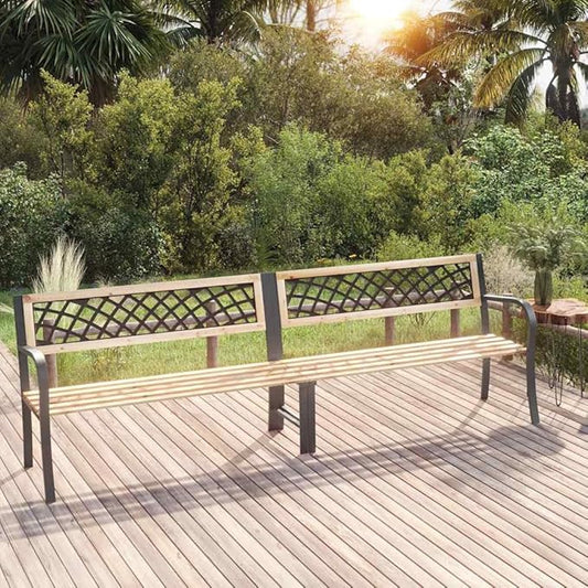 94 in Brown Fir Wood Outdoor Garden Bench, 2-Seat Patio Seating with Steel Frame, Weather-Resistant Balcony Furniture for Cozy Backyard & Porch Corners