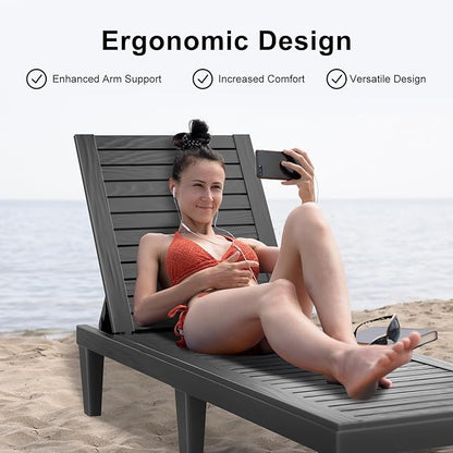 Outdoor Chaise Lounge Chair – Adjustable Waterproof Lawn Chair for Relaxation, Lightweight and Durable for Outdoor and Indoor Use (1, Black)