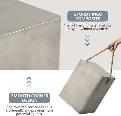 COSIEST Set of 2 Concrete Side Table, Rectangular Outdoor Side Table w Hemp Rope Handles,15''Patio Side Tables End Table, Outdoor Accent Side Table for Garden and Patio, Grey