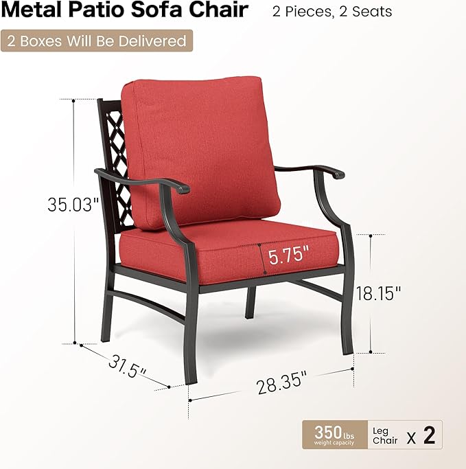 Metal Patio Chair Set of 2 with 5.75" Extra Thick Cushion - Photo 2