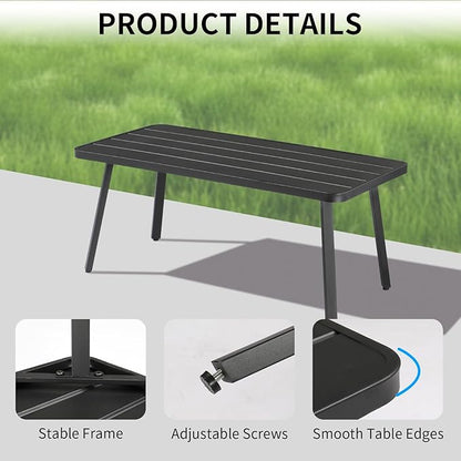 VINGLI Small Steel Outdoor Patio Coffee Table, Weather Resistant Metal Outdoor Large Side Table for Patio Balcony Porch and Living Room, Rectangle, Black (Rectangle)