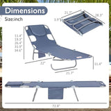 3-in-1 Heavy Duty Tanning Chair with Face Hole Adjustable 5-Position Folding Chaise Lounge Chairs Portable Lay Flat - Photo 2