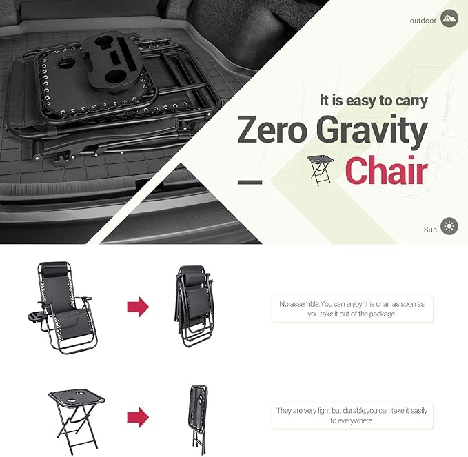 Homall 3 Pcs Zero Gravity Chair Patio Folding Recliner Outdoor Chaise Lounge Chairs Portable Reclining Chair Set with - Photo 5