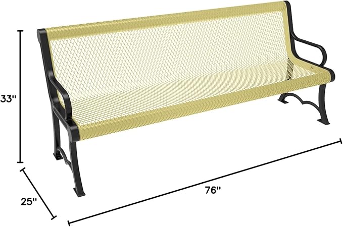 COATEDOUTDOORFURNITURE Coated Outdoor Furniture Heavy-Duty Outdoor Bench Thermoplastic Coated, Expanded Metal, Commercial-Grade Garden Bench, Made in America (Portable with Back, 6 Ft, Textured Sand)