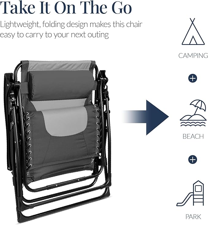 Best Choice Products Oversized Padded Zero Gravity Chair, Folding Outdoor Patio Recliner - Photo 6
