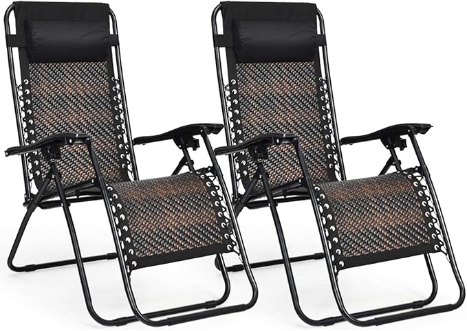 Tangkula Patio Rattan Zero Gravity Lounge Chair, Outdoor Folding Lounge Chair w/Removable Head Pillow - Photo 1