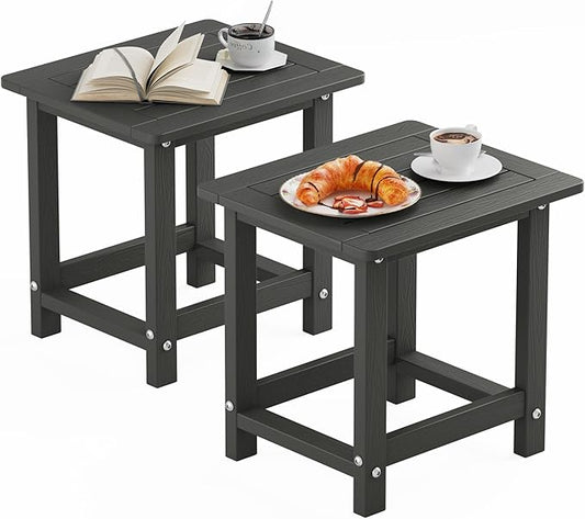 YEFU Outdoor Side Table for Patio: 16" HIPS Weather - Resistant Adirondack Tables Set of 2 - Small Square End Table for Backyard Living Room Bedroom - Indoor Outdoor Durable Table Dark Grey