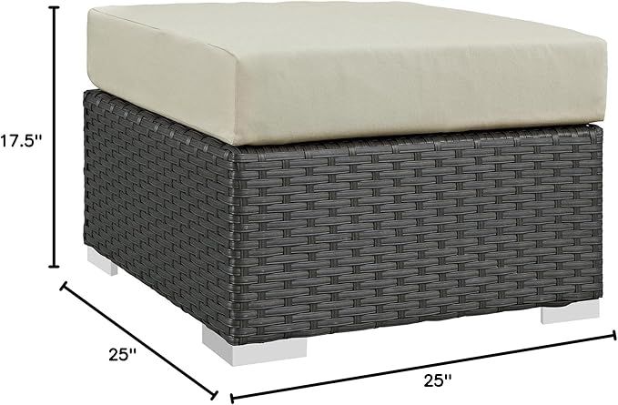 Modway EEI-1855-CHC-BEI Sojourn Wicker Rattan Outdoor Patio Coffee Table, Ottoman, Canvas Antique Beige - Photo 3