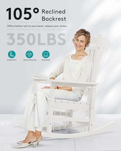 SERWALL HDPE Outdoor Rocking Chair for Adults, Outdoor Rocking Chairs Set of 6, Patio Rocking Chair Sets, White