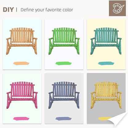 Outdoor Double Wooden Rocking Bench, Adirondack Porch Rocker Chair for 2 Persons, Patio Rustic Log Rocker Loveseat with High Slatted Seat & Backrest for Deck, Backyard, Garden, Natural