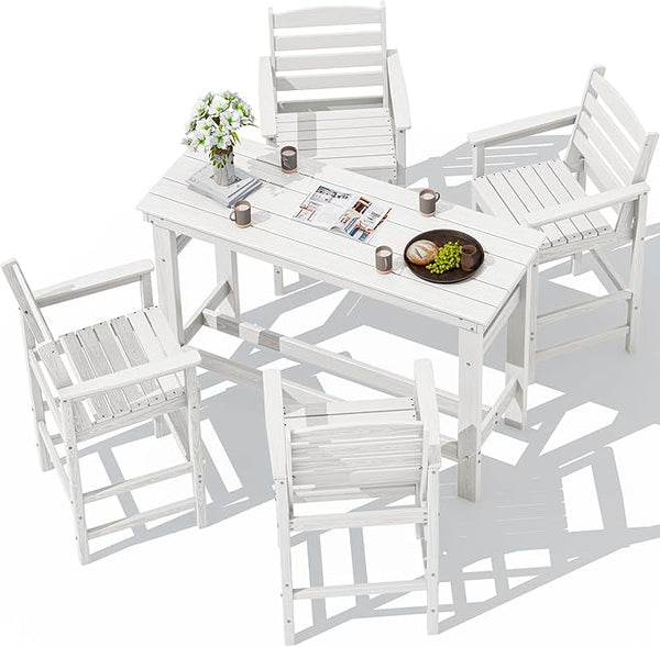 SERWALL Outdoor Bar Set - 4 Adirondack Bar Chairs & Bar Height Table with 1.6" Umbrella Hole - Photo 1