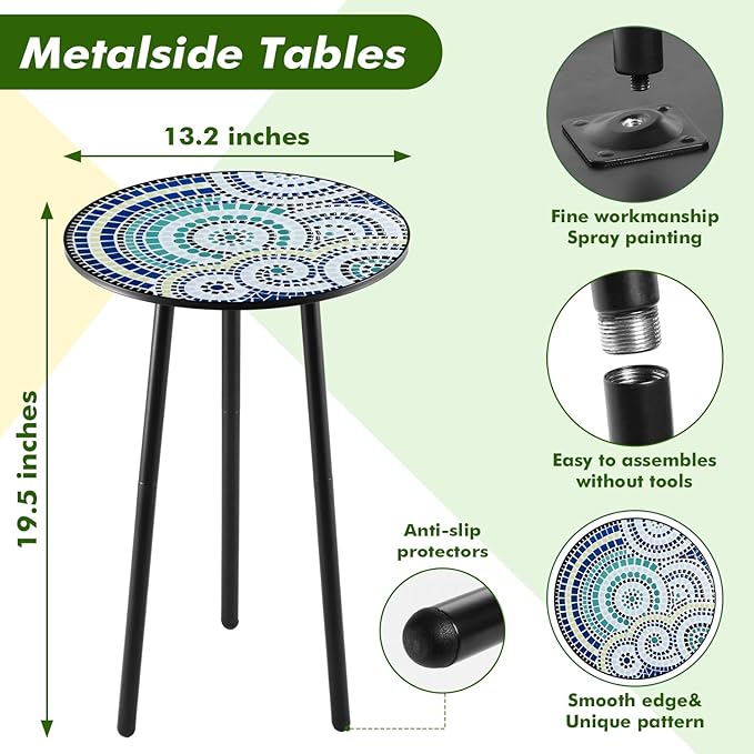1 Pack Metal Outdoor Side Table Small Outside Round End Table for Patio Modern Accent Garden Corner Table for Small - Photo 3
