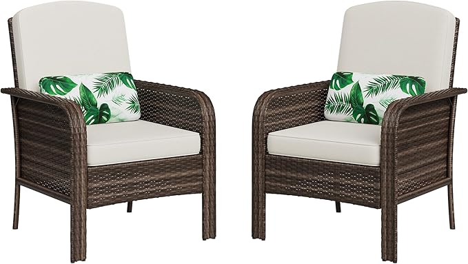 GarveeHome Outdoor Wicker Chairs Set of 2, All-Weather High Back Rattan Patio Furniture - Photo 1