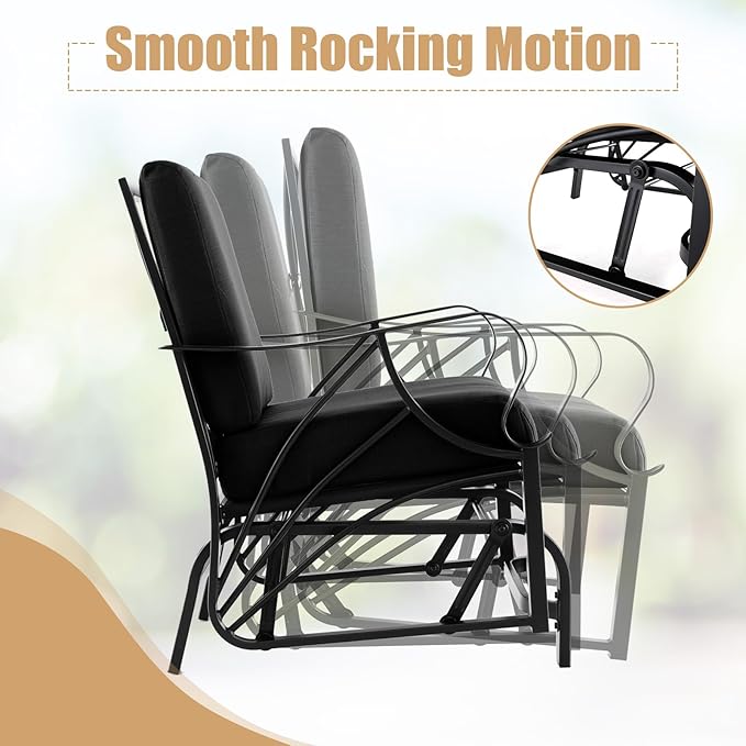 Giantex 2-Pack Outdoor Glider, Patio Rocking Chair with Thick Cushion, Sturdy Metal Frame, Curved Armrest - Photo 6