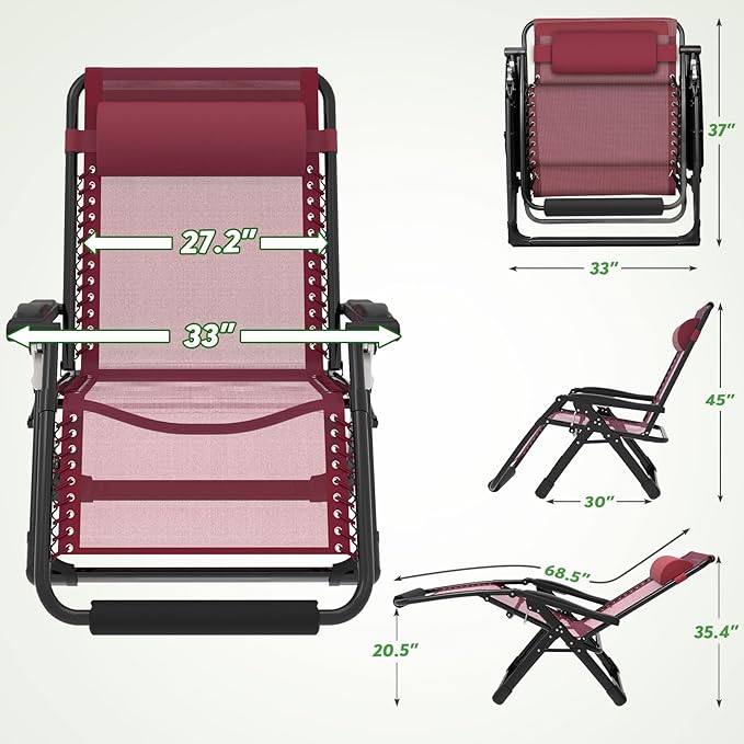 ZENPETIO Oversized Zero Gravity Chair, 33In XXL Zero Gravity Recliner Lounge Chair - Photo 3