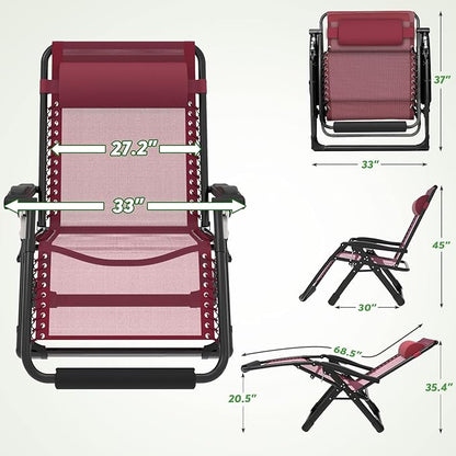 ZENPETIO Oversized Zero Gravity Chair, 33In XXL Zero Gravity Recliner Lounge Chair, Anti Gravity Chair for Indoor and Outdoor, Reclining Camping Chair for Lawn and Patio w/Cushion and Footrest, 500LBS