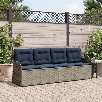 Gray Poly Rattan Garden Bench with Cushion, Adjustable Reclining Backrest and Weather-Resistant Outdoor Furniture for Patio, Modern Minimalist Design with Sturdy Metal Frame