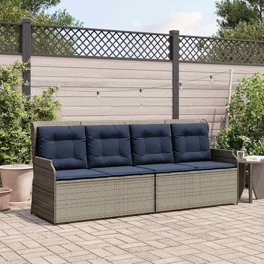 Gray Poly Rattan Garden Bench with Cushion, Adjustable Reclining Backrest and Weather-Resistant Outdoor Furniture for Patio, Modern Minimalist Design with Sturdy Metal Frame